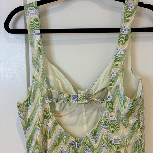 For Love & Lemons Green Bustier Yori Chevron Mini Dress Sz Large MSRP $212 - Picture 9 of 16